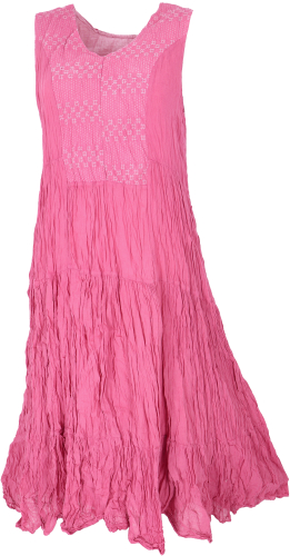 Boho Maxikleid, luftiges Sommerkleid im Crash Look, besticktes Strandkleid - pink