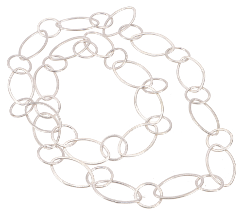 Matte Boho Halskette, breite gebrstete Kette mit Ringen - silberfarben/oval - 90x2,2 cm