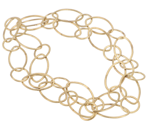 Matte boho necklace, wide brushed chain with rings - gold-colored/oval - 90x2,2 cm