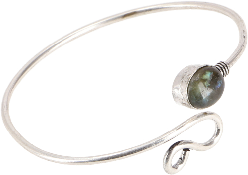 Silver bangle, brass bracelet with oval stone - labradorite/silver 6 cm