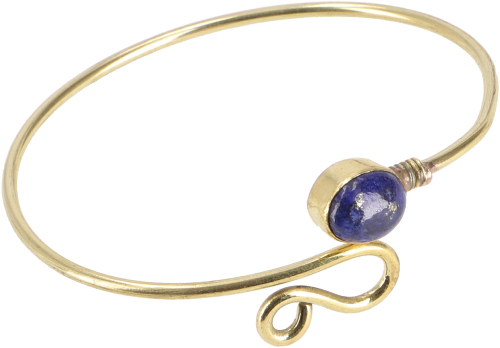 Golden bangle, brass bracelet with oval stone - lapis lazuli/gold - 0,3 cm 6 cm