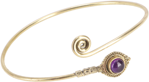 Indian upper arm bangle brass, boho bracelet, boho bangle - spiral amethyst/gold 9 cm