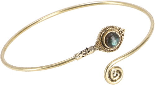 Indian upper arm bracelet brass, boho bracelet, boho bangle - spiral labradorite/gold 9 cm