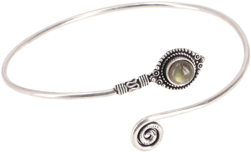 Indian upper arm bracelet brass, boho bracelet, boho bangle - spiral labradorite/silver 9 cm