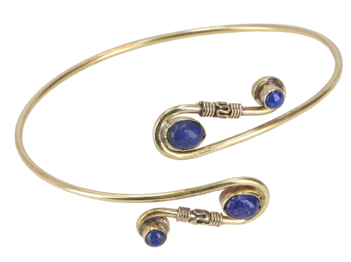 Indian upper arm bangle brass, ankle bracelet, boho bangle - Model 1/lapis lazuli/gold 9 cm