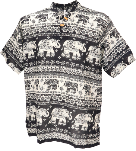 Yoga Hemd, Hemd, Thailand Hemd mit Elefanten, bequemes Schlupfhemd - schwarz