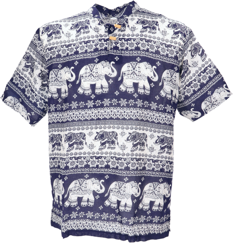 Yoga shirt, shirt, Thailand shirt with elephants, comfortable slip-on shirt - dark blue