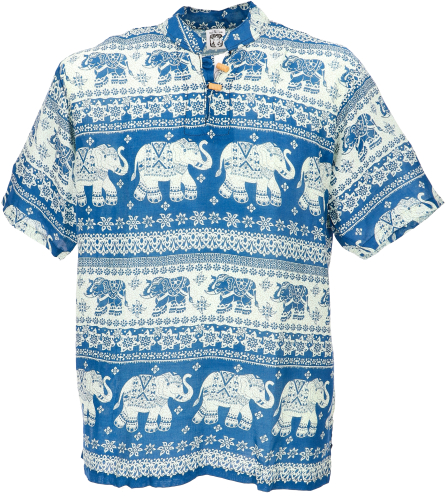 Yoga shirt, shirt, Thailand shirt with elephants, comfortable slip-on shirt - turquoise blue