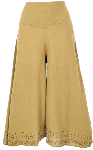 Palazzo pants, 3/4 culottes, printed natural boho flared pants, summer pants - curry