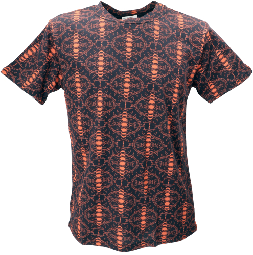 T-Shirt mit psychodelischem Druck, Goa T-Shirt - schwarz/orange