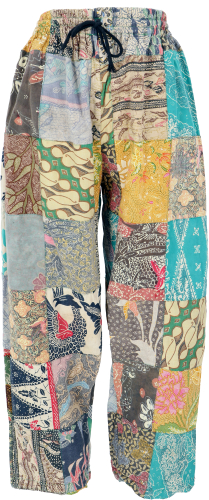 Unique patchwork pants Bali, boho cotton pants - green