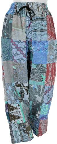 Unique patchwork pants Bali, boho cotton pants - blue
