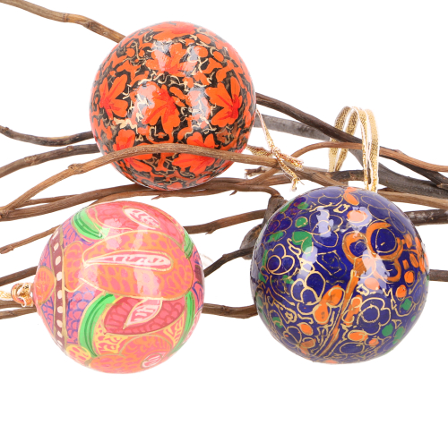 Upcycling Christmas baubles 3-piece gift set made of papier-mch, hand-painted Christmas tree decorations, cashmere baubles 5.5 cm - pattern 1