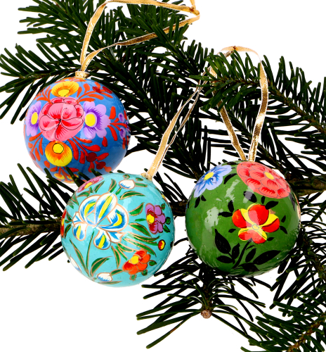 Upcycling Christmas baubles 3-piece gift set made of papier-mch, hand-painted Christmas tree decorations, cashmere baubles 5.5 cm - pattern 2