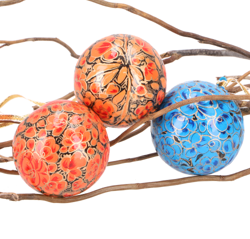 Upcycling Christmas baubles 3-piece gift set made of papier-mch, hand-painted Christmas tree decorations, cashmere baubles 5.5 cm - pattern 4
