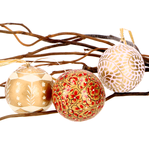Upcycling Christmas baubles 3-piece gift set made of papier-mch, hand-painted Christmas tree decorations, cashmere baubles 5.5 cm - pattern 7
