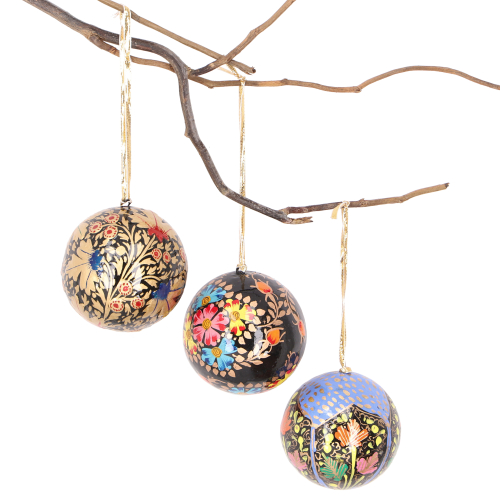 Upcycling Christmas baubles 3-piece gift set made of papier-mch, hand-painted Christmas tree decorations, cashmere baubles 7 cm - pattern 2