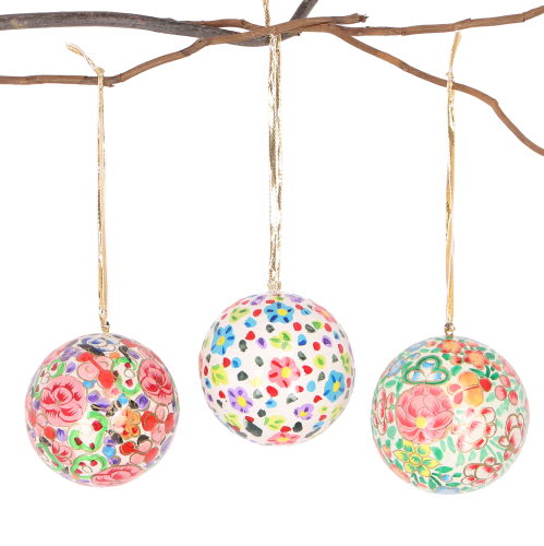 Upcycling Christmas baubles 3-piece gift set made of papier-mch, hand-painted Christmas tree decorations, cashmere baubles 7 cm - pattern 3