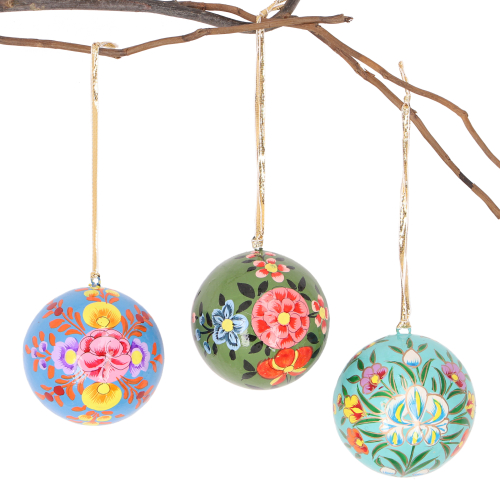 Upcycling Christmas baubles 3-piece gift set made of papier-mch, hand-painted Christmas tree decorations, cashmere baubles 7 cm - pattern 8