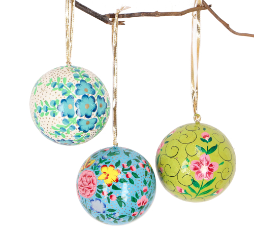 Upcycling Christmas baubles 3-piece gift set made of papier-mch, hand-painted Christmas tree decorations, cashmere baubles 7 cm - pattern 9