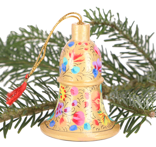 Paper mache bells, hand-painted upcycling Christmas tree decorations, individual boho Christmas decorations - model 1 - 10x7x7 cm 
