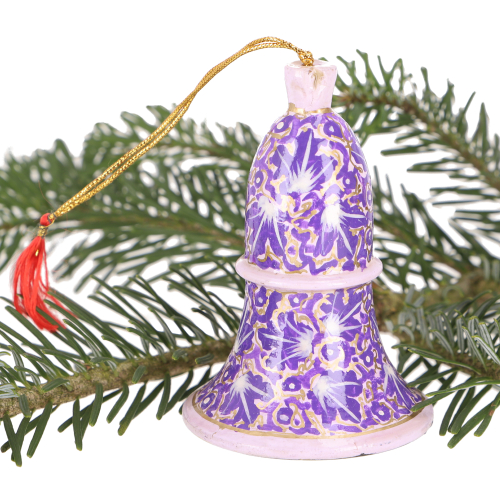 Paper mache bells, hand-painted upcycling Christmas tree decorations, individual boho Christmas decorations - model 2 - 10x7x7 cm 