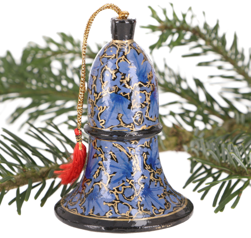 Glckchen aus Pappmachee, handbemalter Upcycling Christbaumschmuck, individueller Boho Weihnachtsschmuck - Modell 3 - 10x7x7 cm 