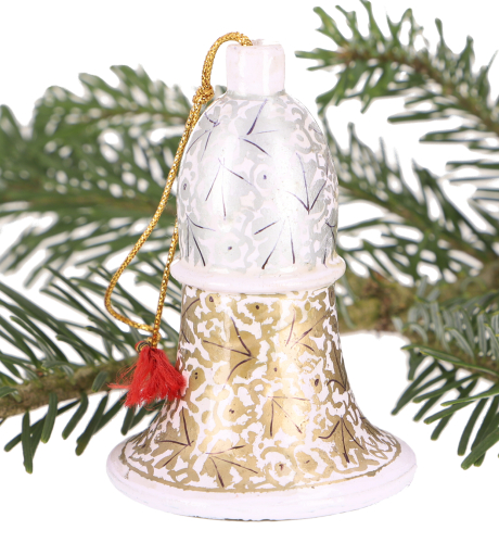 Glckchen aus Pappmachee, handbemalter Upcycling Christbaumschmuck, individueller Boho Weihnachtsschmuck - Modell 6 - 10x7x7 cm 