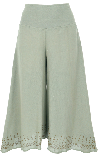 Palazzo pants, 3/4 culottes, printed natural boho flared pants, summer pants - sage