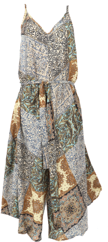 Boho jumpsuit with patchwork print, summer jumpsuit, trouser dress - brown/blue