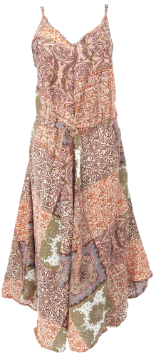 Boho jumpsuit with patchwork print, summer jumpsuit, trouser dress - pink/brown