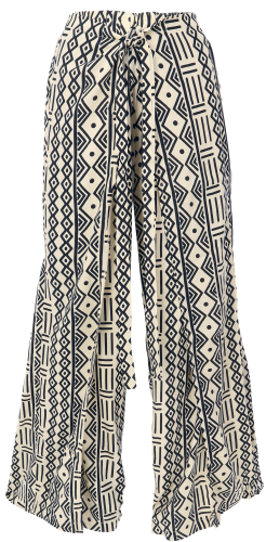 Palazzo pants with African print, open boho summer pants, culottes- beige/black