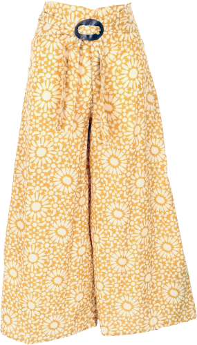 Airy summer pants with coconut buckle, boho palazzo pants, wide cotton pants - turmeric