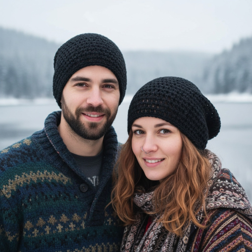 Beanie, Baumwoll-H�kelm�tze - schwarz