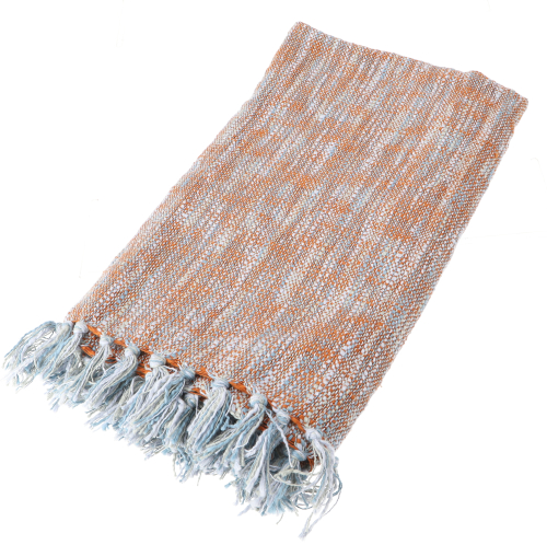 Soft woven cotton blanket with fringes - aqua/orange - 98x180x0,2 cm 
