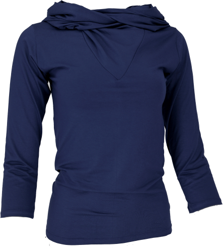 Long-sleeved shirt, boho top with sophisticated shawl hood - dark blue