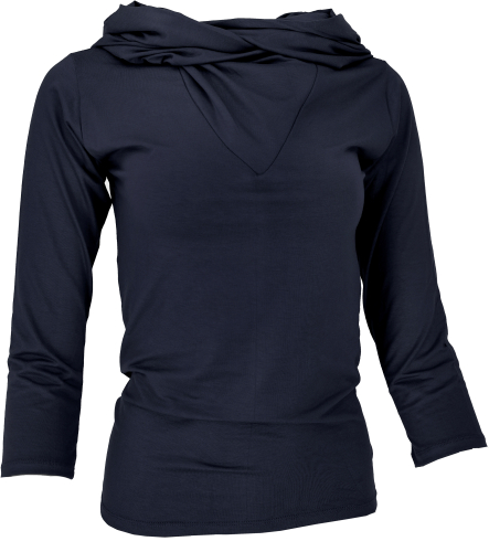 Long-sleeved shirt, boho top with sophisticated shawl hood - black