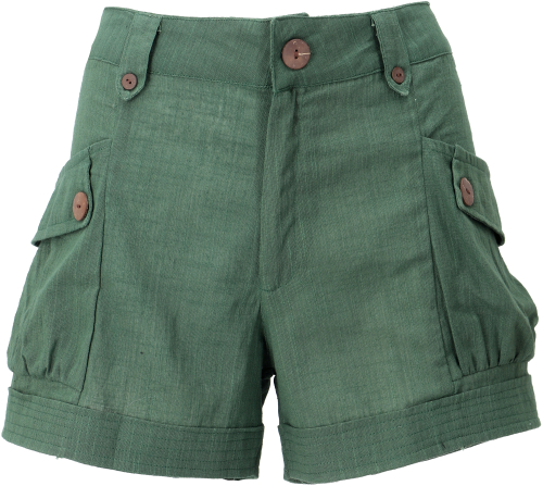 Boho-chic shorts, linen-look shorts - green