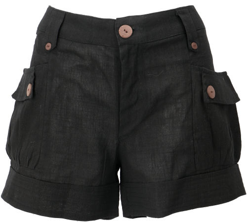 Boho-chic shorts, linen-look shorts - black
