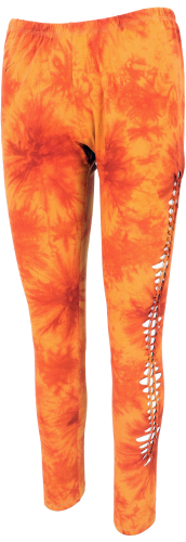 Psytrance Batik Goa Damen Leggings, Yoga Leggings - orange