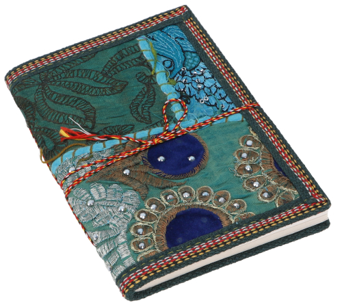 Boho Notizbuch, handgemachtes upcyceling Vintage Tagebuch in 3 Gren - trkis