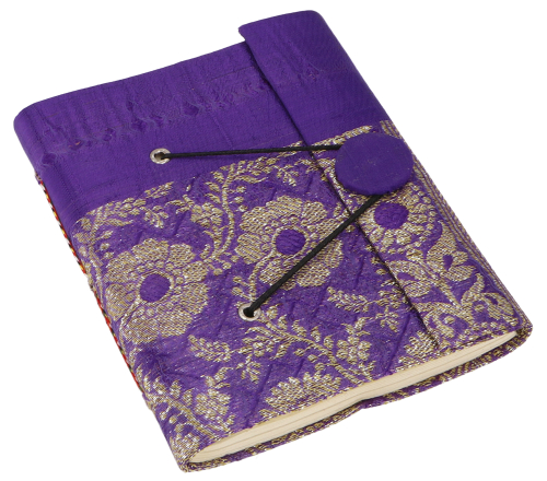 Boho notebook, handmade upcycled vintage diary - purple - 15,5x11 cm