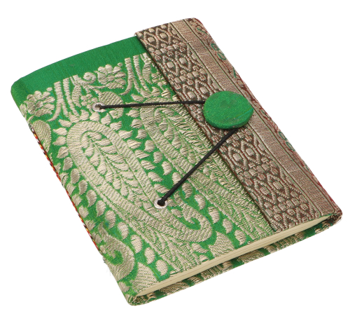 Boho notebook, handmade upcycled vintage diary - green - 15,5x11 cm
