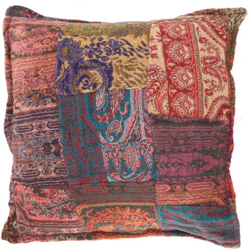 Fluffy patchwork boho cushion cover, sustainable upcycled cushion cover - rust/colorful - 40x40 cm