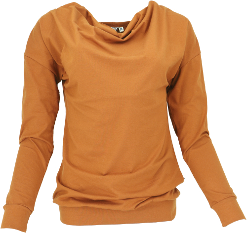 Long-sleeved shirt with waterfall collar, organic cotton yoga shirt - caramel