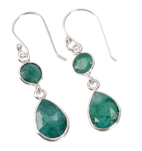 Cut boho silver earrings - emerald - 4x1x0,5 cm 