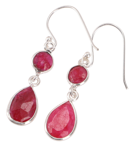 Cut boho silver earrings - ruby quartz - 4x1x0,5 cm 