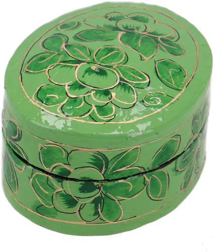 Vintage papier-mch box, hand-painted lacquer cashmere jewelry box, unique - green - 2,5x4x5 cm 