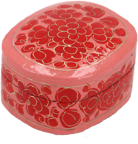 Vintage Pappmach Box, handbemalte Lack Schmuckdose aus Kaschmir, Unikat - rot - 2,5x4x5 cm 