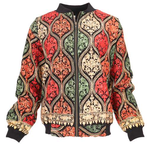 Boho style bomber jacket, embroidered jacket - black/red